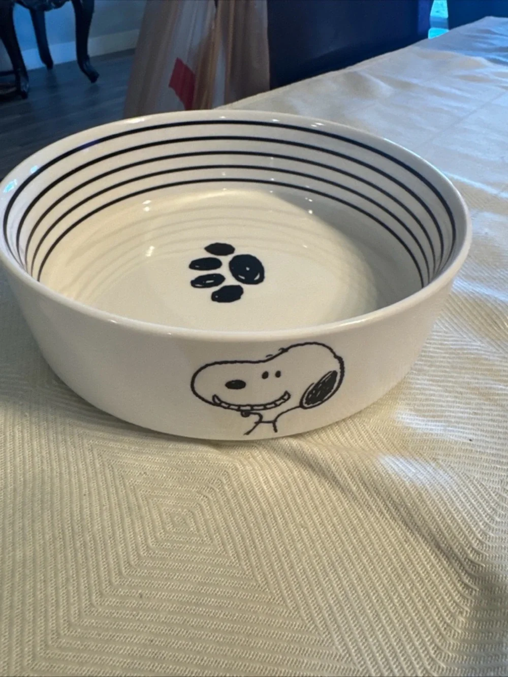 Ceramic Snoopy Dog Bowl in White and Black